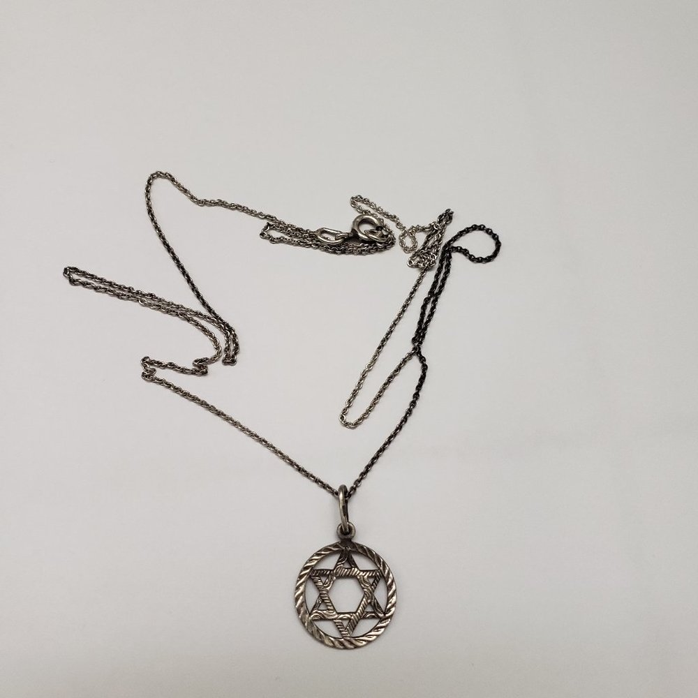 Antique Sterling Silver Necklace with Magen David Pendant